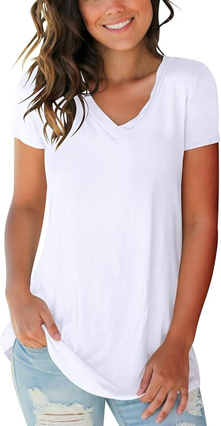 Women's T Shirts Short Sleeve V Neck Loose Casual Basic Tee Tops Summer T-Shirt | Amazon (US)