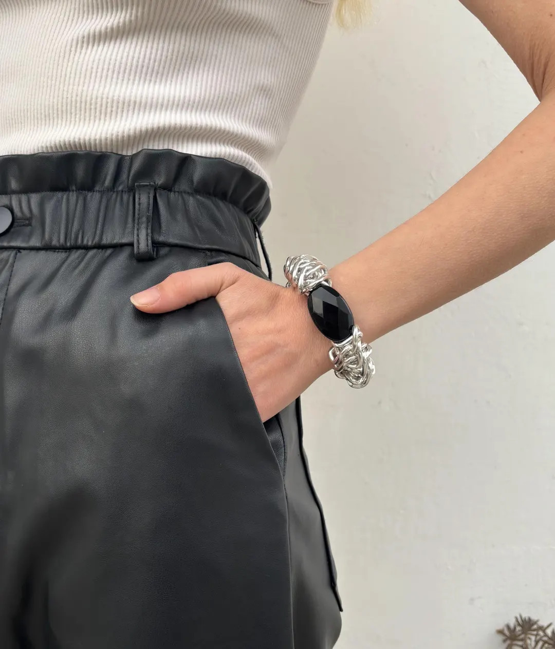 Chunky Chain Bracelet,bold Statement Jewelry,black Onyx Oversized Silver-tone - Etsy | Etsy (US)