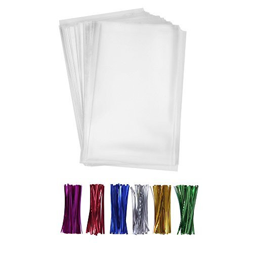 Amazon.com: 200 Clear Treat Bags 6x9 with 4" Twist Ties 6 Mix Colors - Thick OPP Plastic Cello Ba... | Amazon (US)