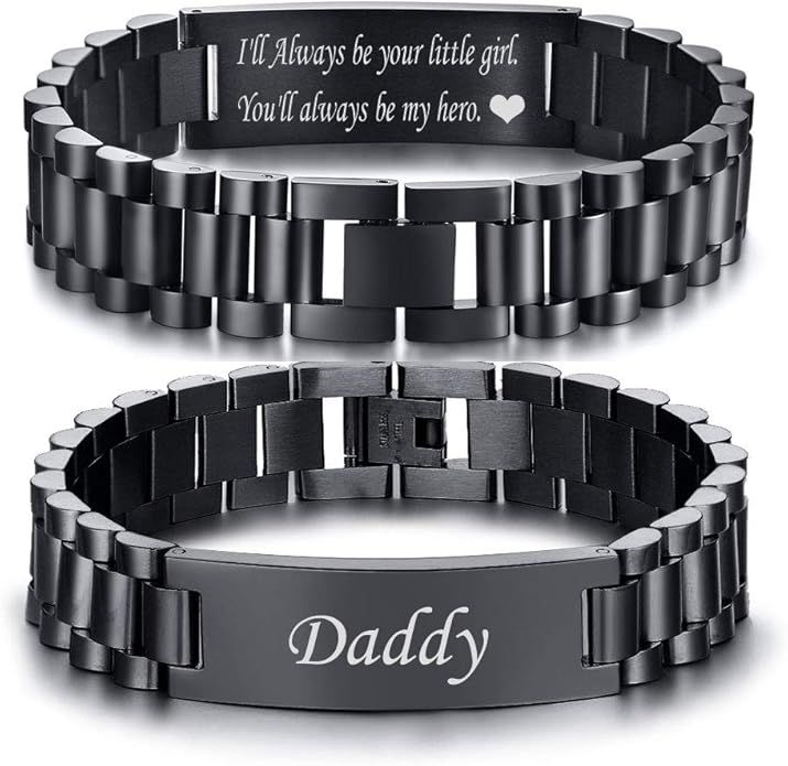 VNOX Masculine Watch Band Stainless Steel Link Bracelet Personalized Engraved DAD Jewelry Gift fo... | Amazon (US)