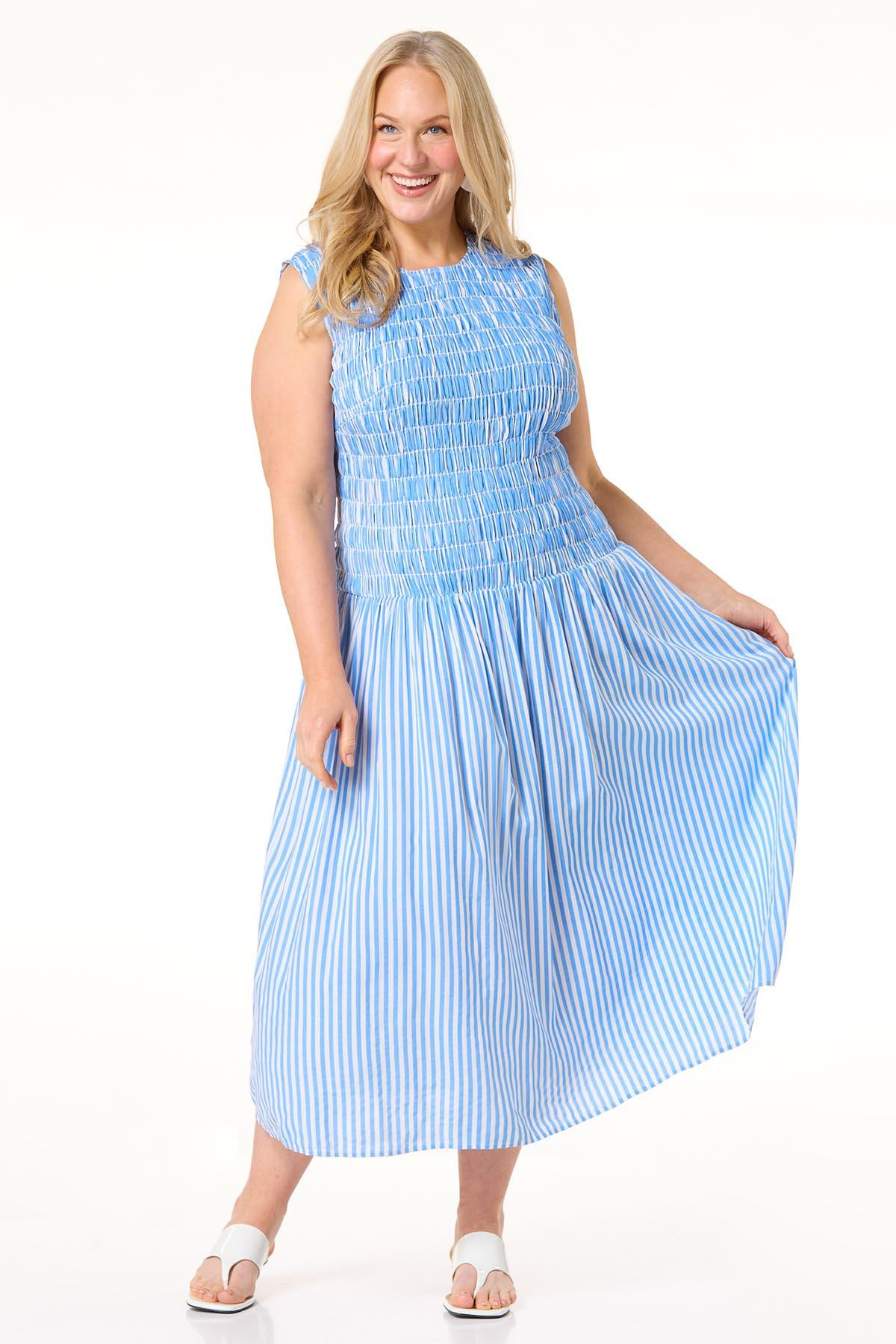 Plus Size Smocked Stripe Midi Dress | Cato Fashions