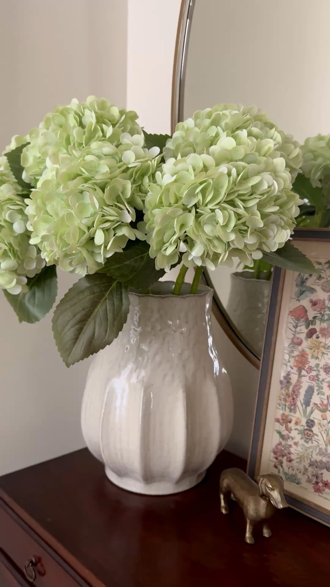 Affordable faux hydrangeas.. these are full and look real to your eye! I love the light green for Spring & Summer. The vase is large and this took 6 stems! They come in a pack! 