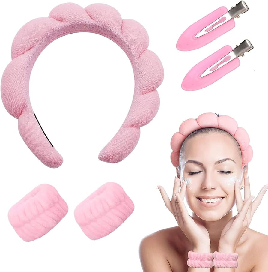 Spa Stirnband Damen Skincare Haarband Schwamm Stirnband mit Handgelenk Waschband Abschmink Haarba... | Amazon (DE)