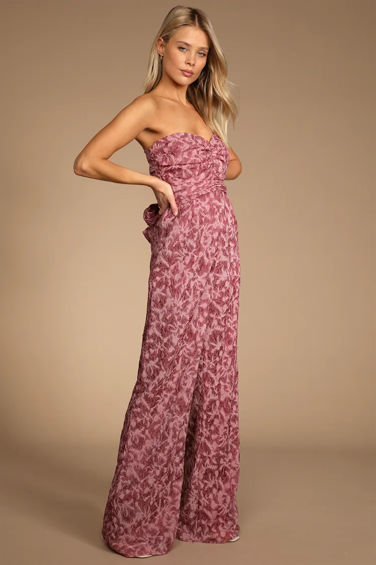 Lasting Love Mauve Organza Ruched Strapless Wide-Leg Jumpsuit | Lulus (US)