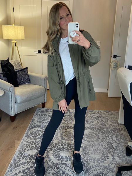 This Lululemon jacket paired with high waisted leggings and Nike Tennis shoes is a great casual atheleisure outfit! #lululemon #greencoat #armygreen #anorak

#LTKFind #LTKstyletip #LTKfit
