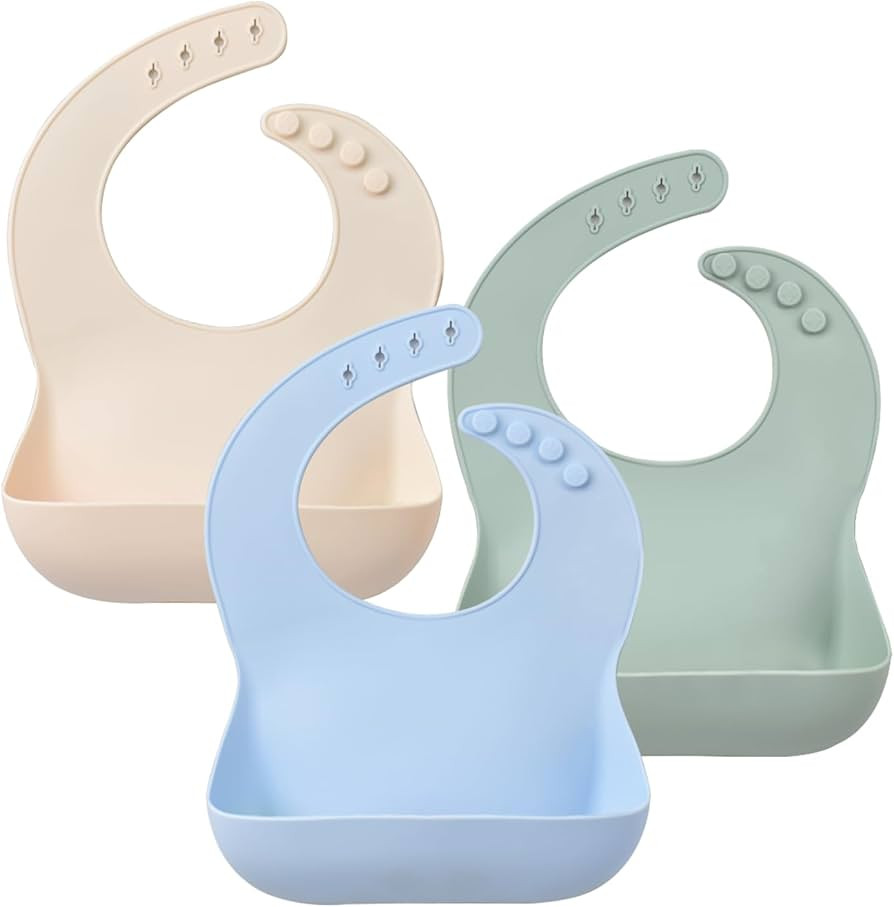 Ginbear Waterproof Silicone Bibs for Baby Boys, Toddler Silicon Feeding Bibs 3 Pack (Blue, Green,... | Amazon (CA)