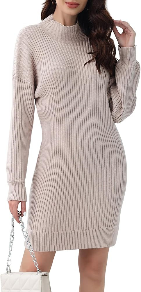 HDLTE Womens Long Sleeve Fall Sweaters Oversized Loose Mock Neck Pullover Sweater Dress for Women... | Amazon (US)