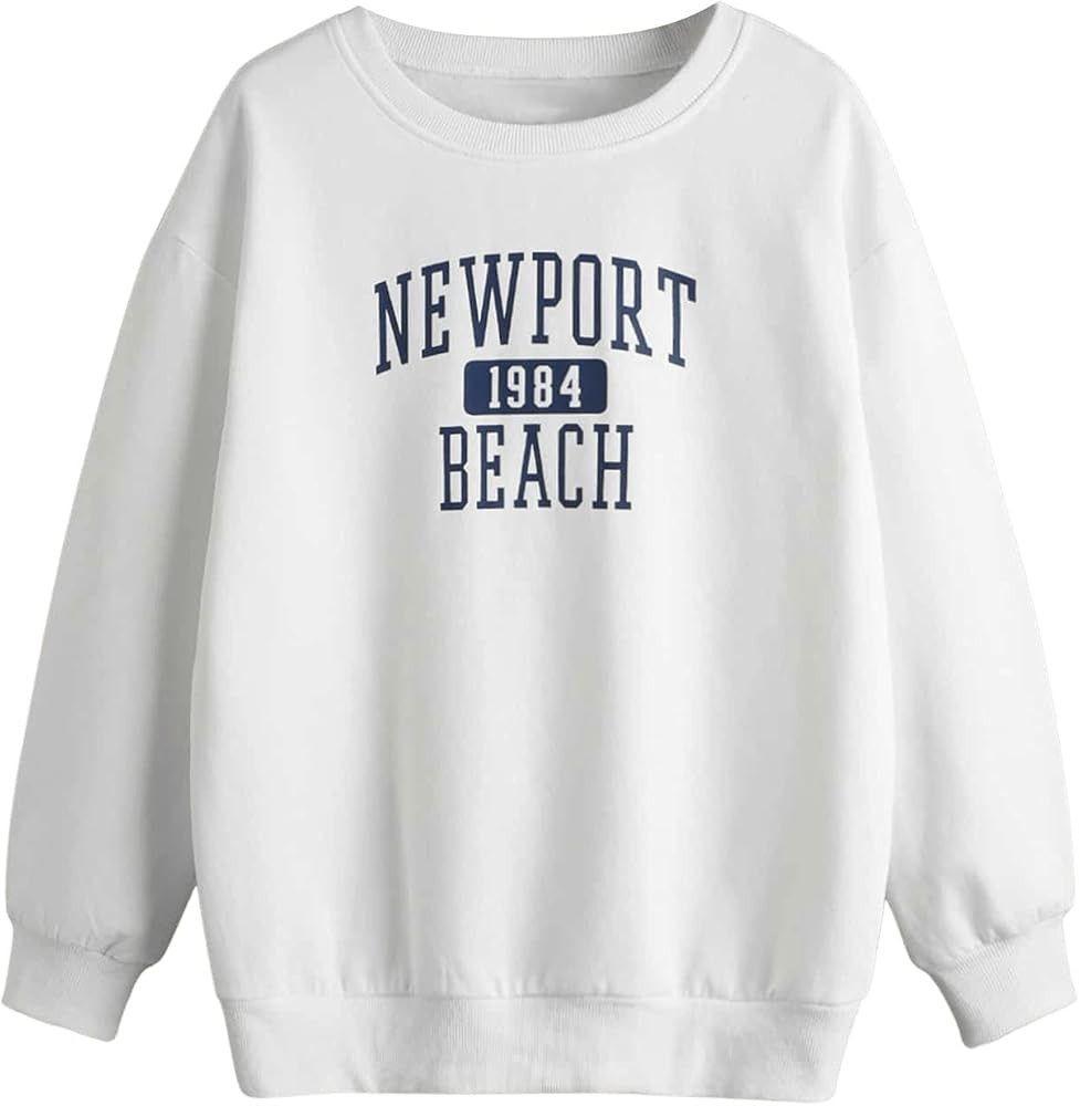 SweatyRocks Women's Casual Sweatshirt Long Sleeve Crewneck Letter Print Pullover Top White L at A... | Amazon (US)