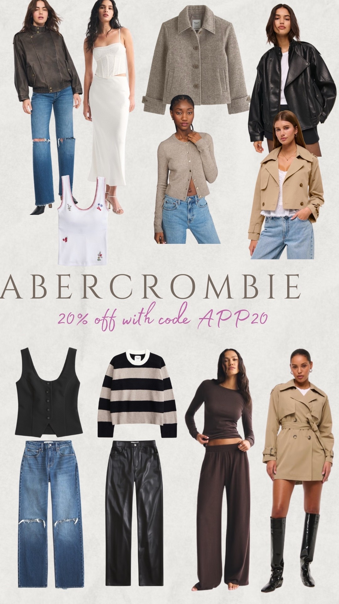 Abercrombie in APP sale
code APP20

#abercrombie #heans #denim #sweater #coat %jacket #spring #abercrombie

#LTKootd #LTKgrwm #LTKSaleAlert