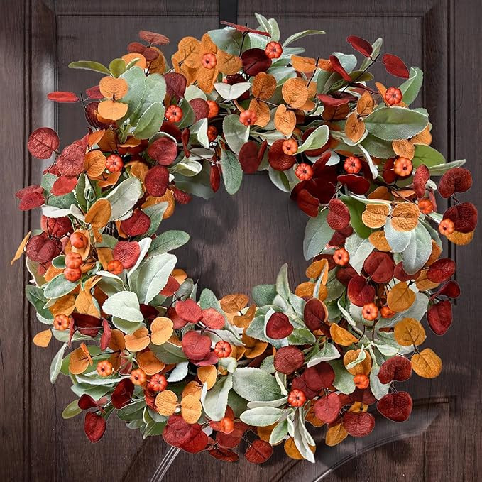 Waipfaru Fall Decor, 22 Inch Fall Wreaths for Front Door, Autumn Door Wreath with Lambs Ears Leav... | Amazon (US)