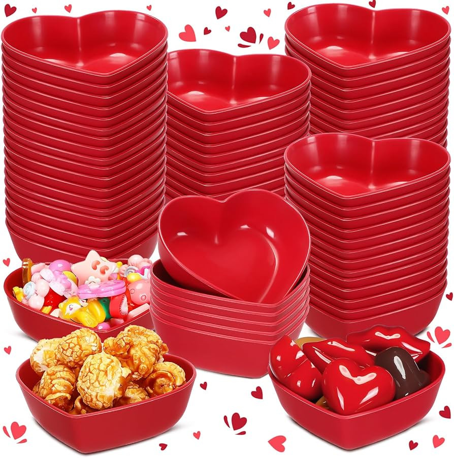 Nosiny 100 Pack Valentine's Day Heart Shaped Bowls Red Love Dishes Bowls 3 Inch Mini Plastic Appe... | Amazon (US)