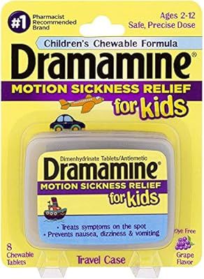 Dramamine Motion Sickness Relief for Kids | Chewable Grape | 8 Count | Pack of 2 | Amazon (US)
