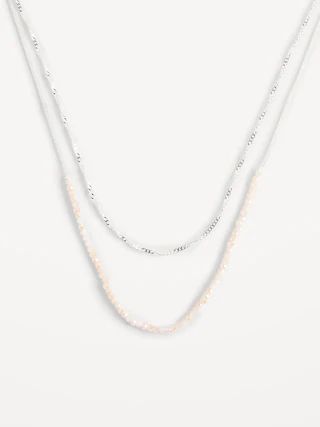 Silver-Plated Double Layer Chain Necklace for Women | Old Navy (US)