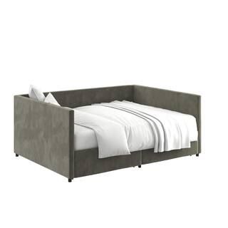 DHP Mya Upholstered Gray Velvet Full Size Daybed with Storage DE44694 - The Home Depot | The Home Depot