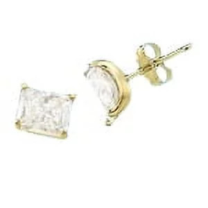 Prong Set Stud Earrings with Radiant Emerald Cut Diamond by Diamond Essence set in 14K Solid Yellow Gold | Walmart (US)