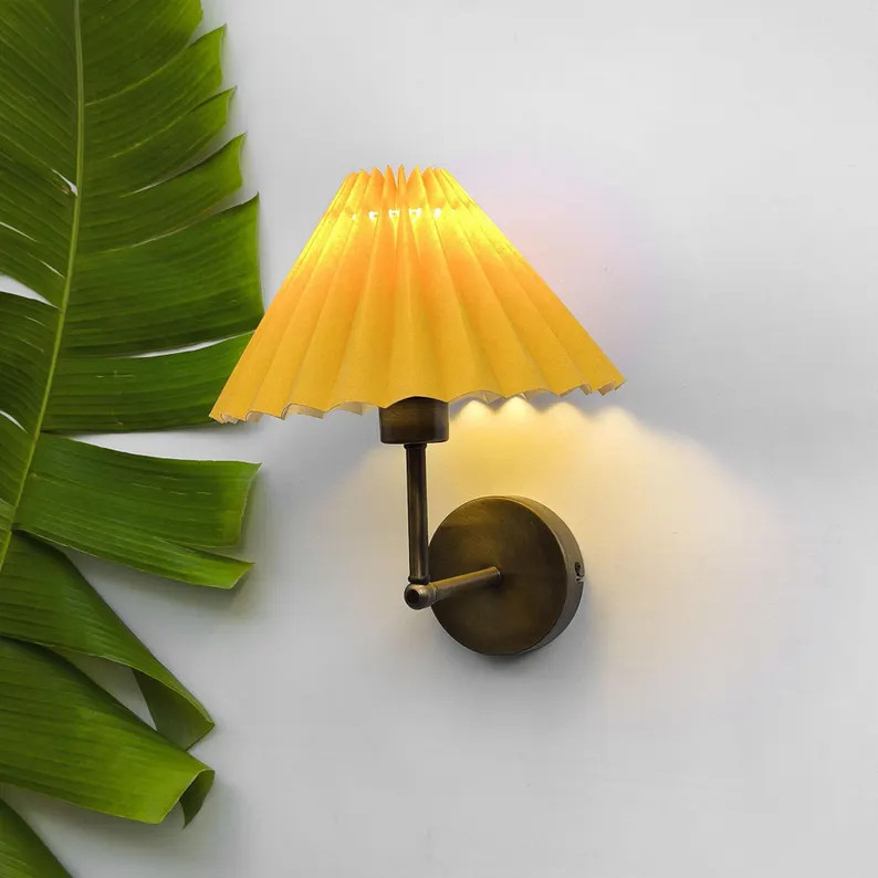 Mustard Wall Sconce, Pleated Fabric Lamp, Clip on Light, Bedside Lighting, Vintage Gold - Etsy | Etsy (Global)
