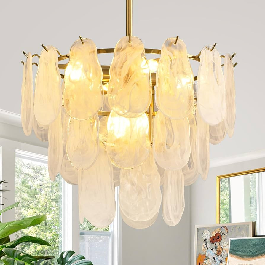 Modern Gold Cloud Glass Chandeliers, 19.68 Inches Creative Crystal Pendant Ceiling Fixture, 2 Tie... | Amazon (US)