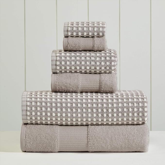 Amrapur Overseas 6-Piece Yarn Dyed Cobblestone Jacquard Towel Set Flax | Amazon (US)