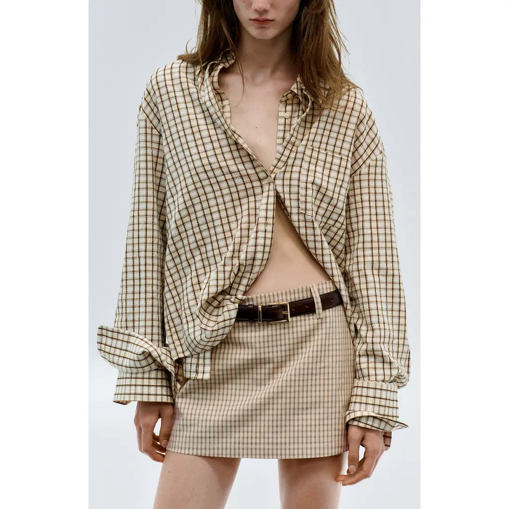 MANGO Checked Cotton Shirt in Brown at Nordstrom, Size 8 | Nordstrom