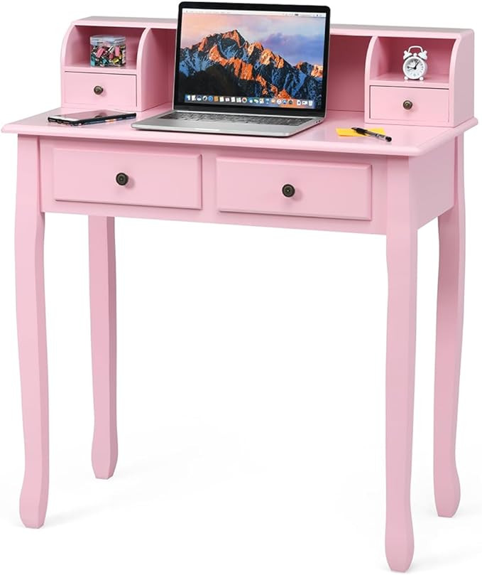 Desk with Removable Hutch Writing Table, 31.5" D x 16" W x 36.5" H, Pink | Amazon (US)