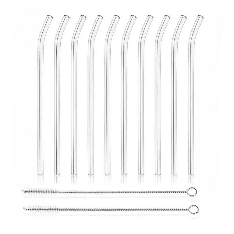 PMSSYPL12 Reusable Transparent Curved Glass Straws, 10 Curved Straws+2 Straw Cleaning Brushes, 7 ... | Walmart (US)