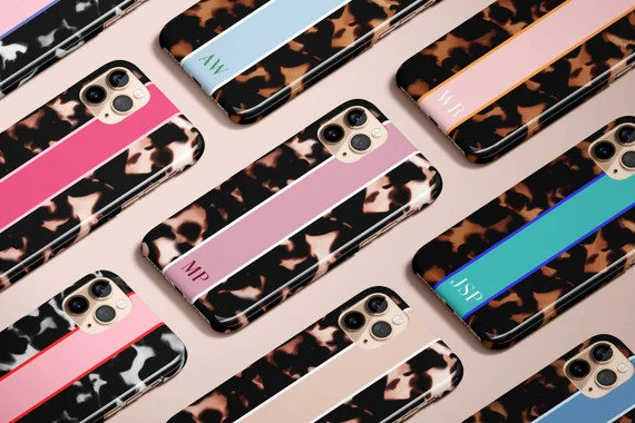 Tortoise Pattern Stripe Monogram Phone Case Personalized Initial iPhone 11 Case iPhone 11 Pro Cas... | Etsy (US)