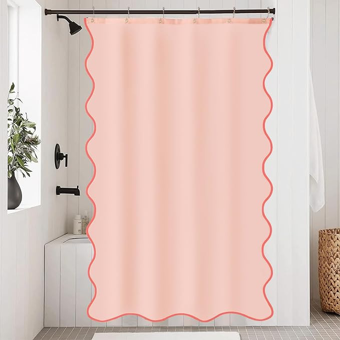 ORTIGIA Blush Pink Scalloped Shower Curtain Small Stall 36 W x 72 H Inch, Light Pink Cute Shower ... | Amazon (US)