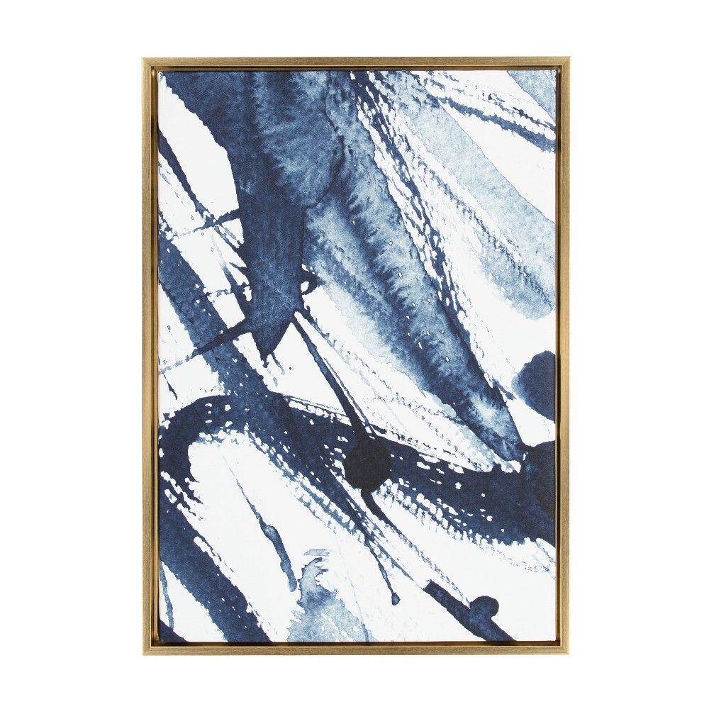 Kate & Laurel 33""x23"" Sylvie Indigo Watercolor Abstract Print Framed Wall Canvas Gold, Adult Unisex | Target