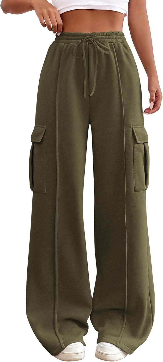 BTFBM Women's Running Sweatpants Fall Baggy Wide Leg Lounge Pants Casual Workout Joggers Pants wi... | Amazon (US)