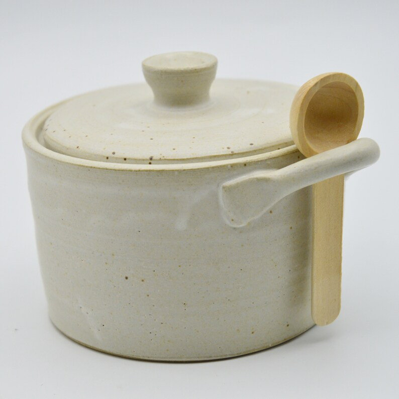 Salt Cellar With Lid and Wooden Spoon Speckled White - Etsy | Etsy (US)