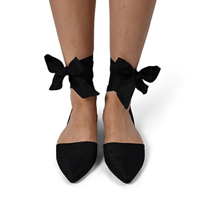 LUSTHAVE Women's Almond Toe Wrap up Satin Ribbon Tie Lace up D'Orsay Flats Shoes by | Amazon (US)