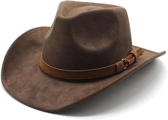 CCAKXCJJ Unisex Western Suede Cowboy Cowgirl Hat Classic Wide Brim Fedora Hat for Men &Women | Amazon (US)