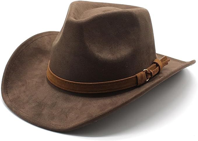 Unisex Western Suede Cowboy Cowgirl Hat Classic Wide Brim Fedora Hat for Men &Women | Amazon (US)