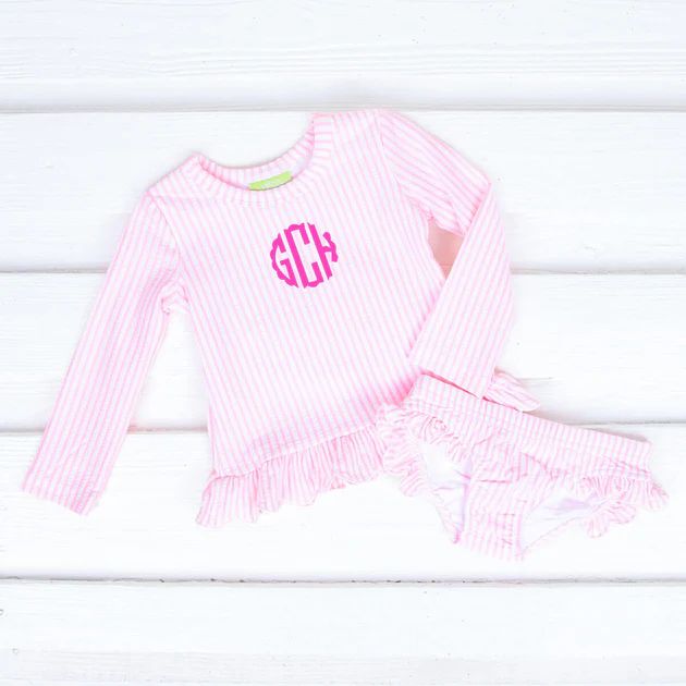 Pink Stripe Seersucker Rash Guard Set | Classic Whimsy