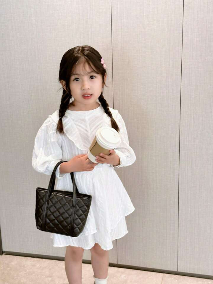 1pc White Pu Leather Handbag For Girls, Fashionable Diamond Grid Embroidery, Solid Color, Casual ... | SHEIN