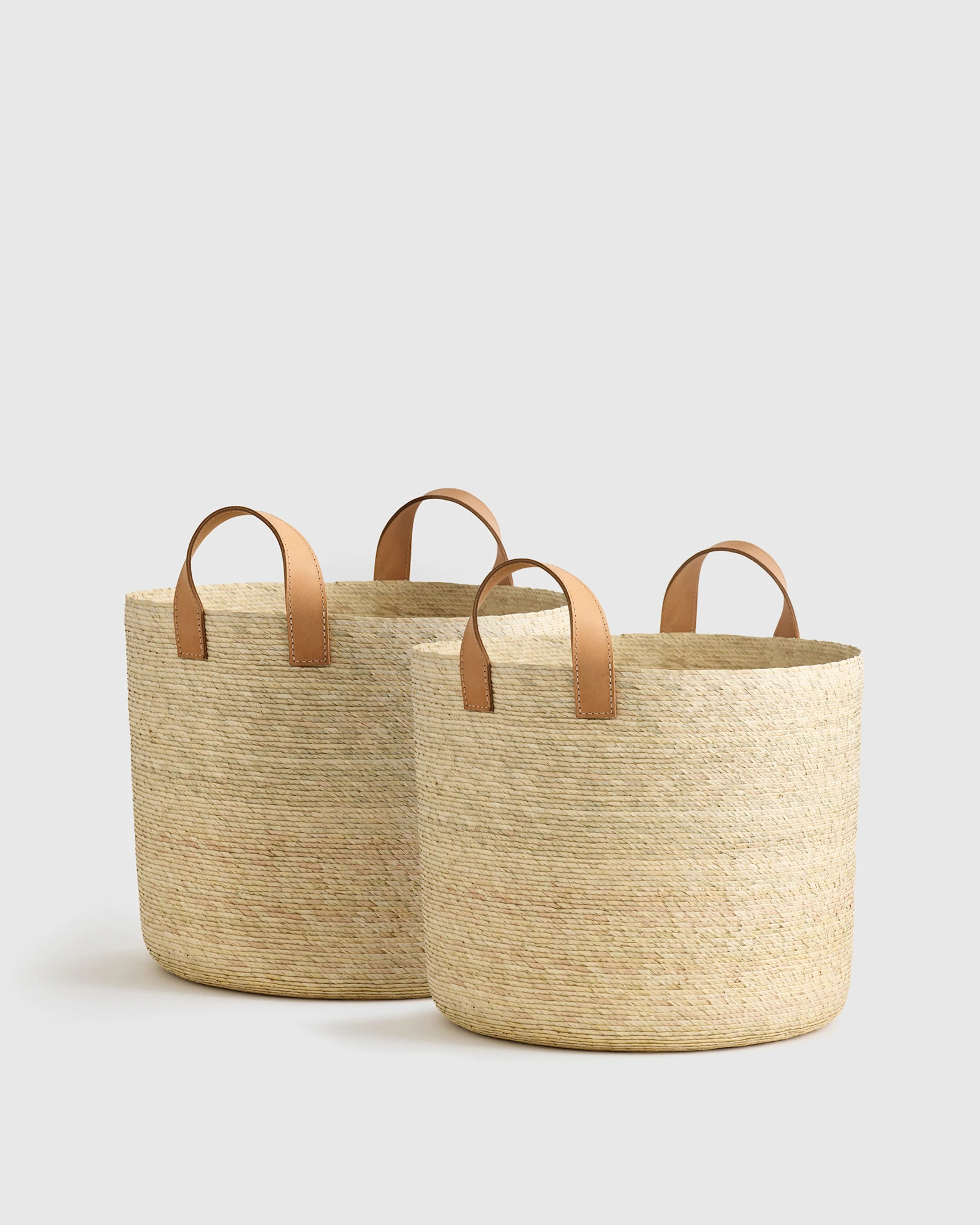 Quince | Handwoven Round Palm Baskets in Natural, Size Mediumedium, Size Mediumedium (Set of 2), Palm leaves | Quince