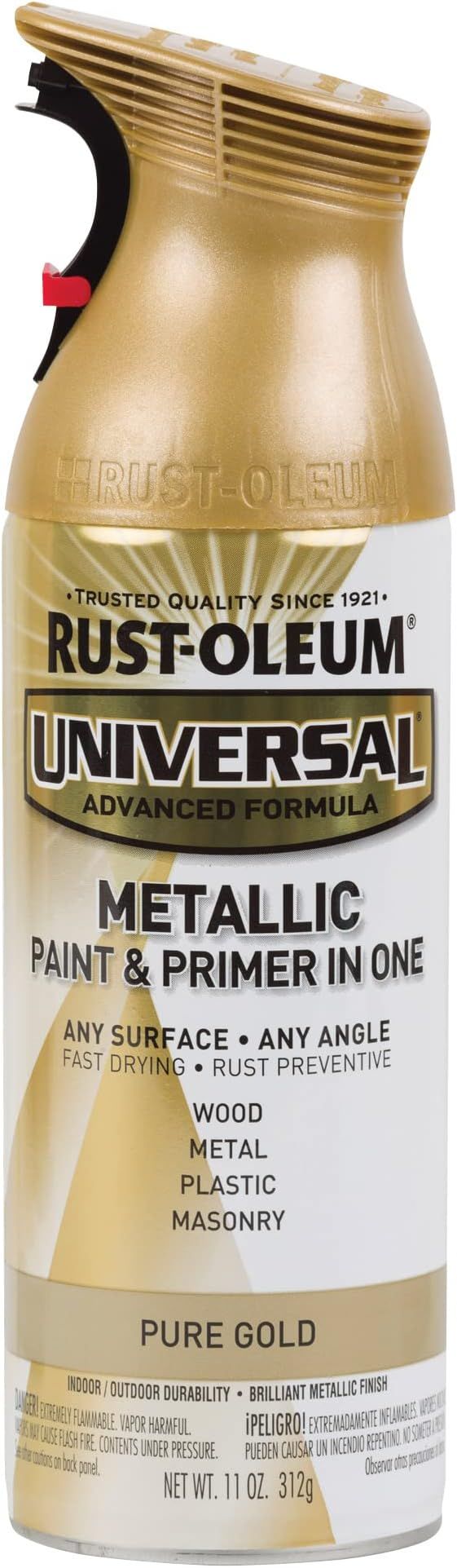 Rust-Oleum 245221 Universal All Surface Metallic Spray Paint, 11 oz, Pure Gold | Amazon (US)