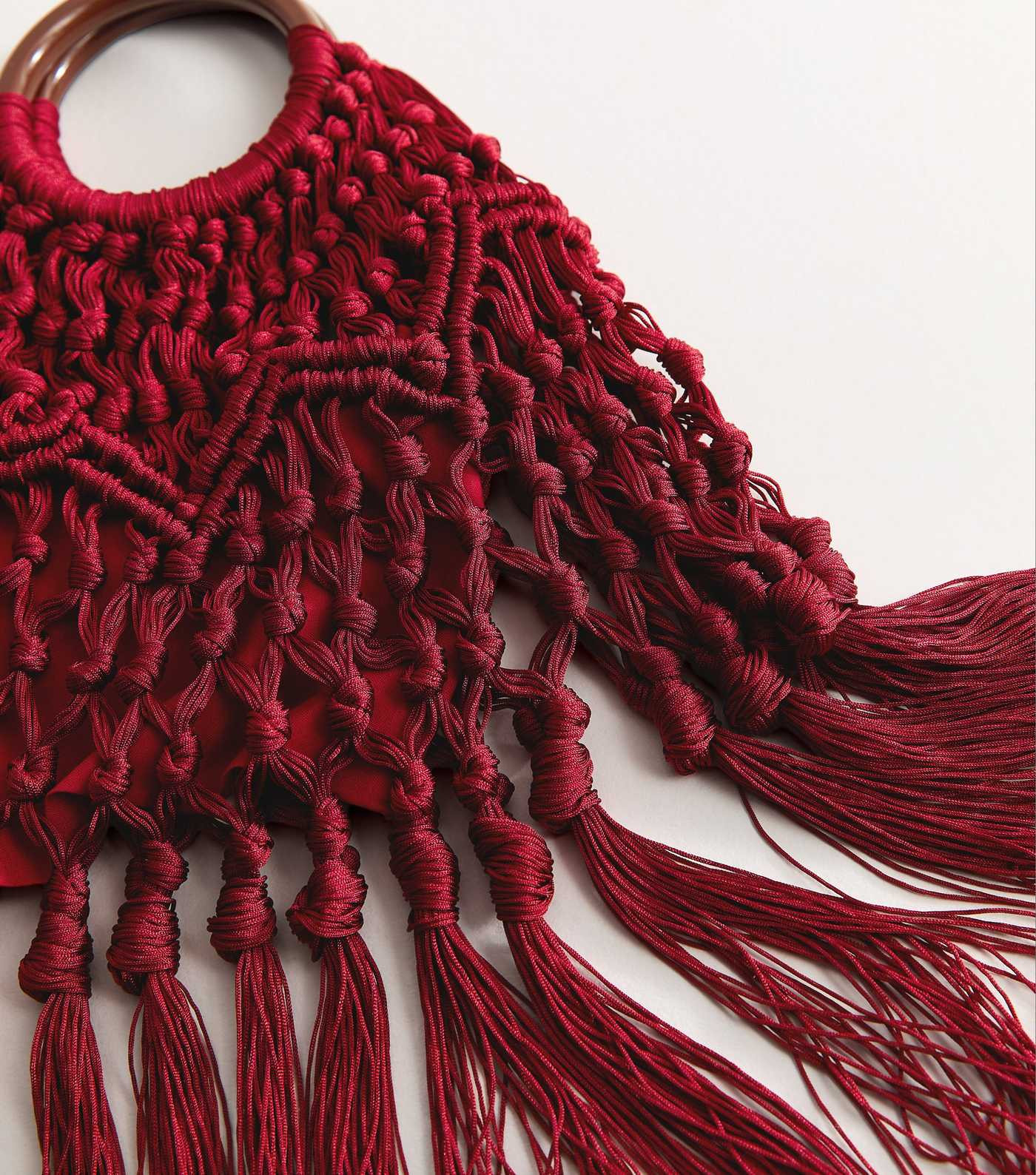 Dark Burgundy Macrame Tassel Top Handle Bag | New Look | New Look (UK)