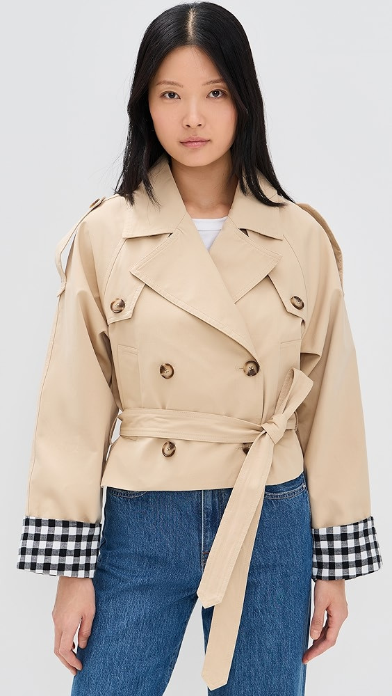 Line & Dot Alba Crop Trench Jacket with Gingham Check Cuffs | Shopbop | Shopbop