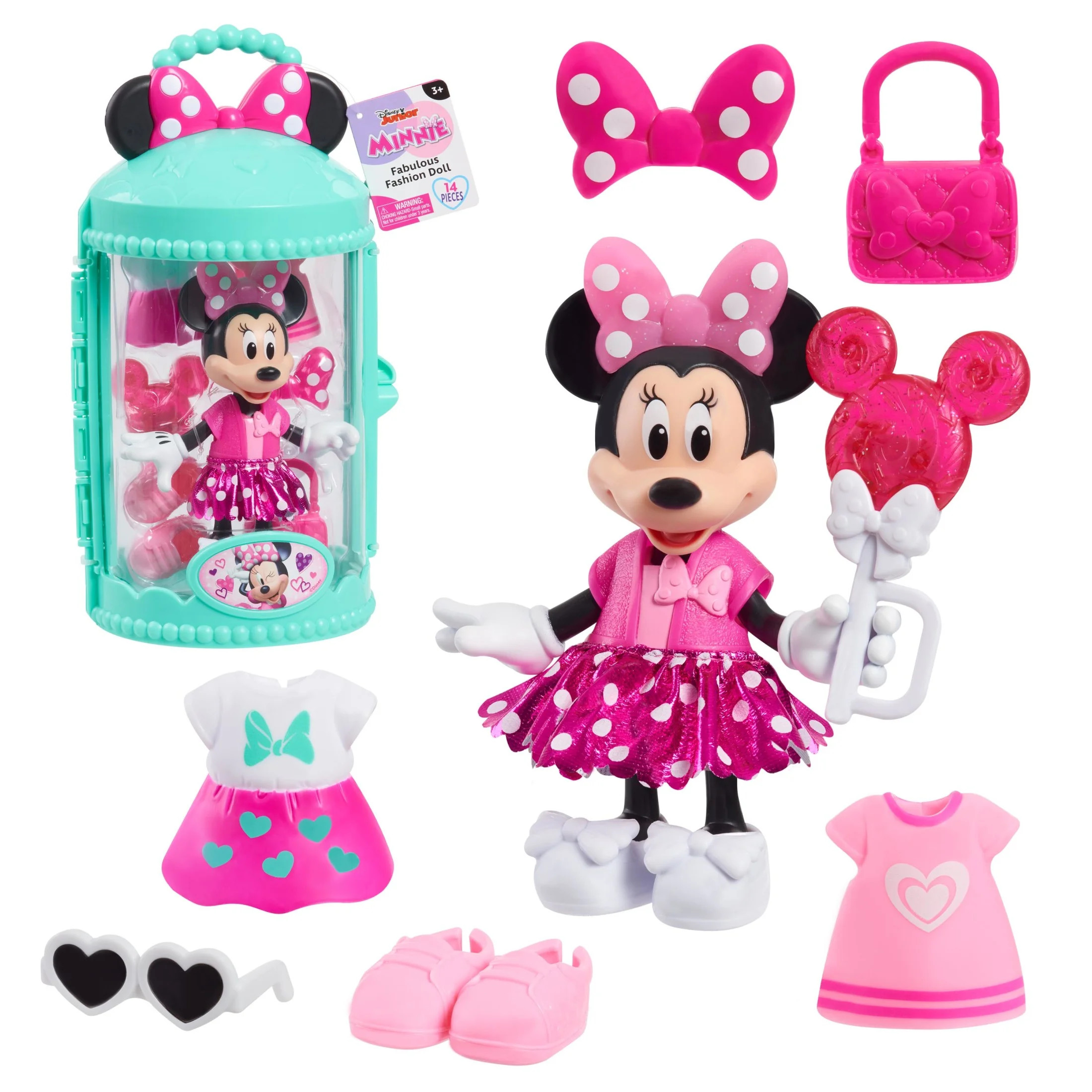 Disney Junior Minnie Mouse Fabulous Fashion Doll and Accessories, Pretty In Pink Baby and Toddler... | Walmart (US)