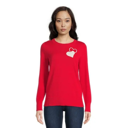 Time and Tru Women s Print Crew Neck Sweater Midweight Sizes XS-XXXL | Walmart (US)