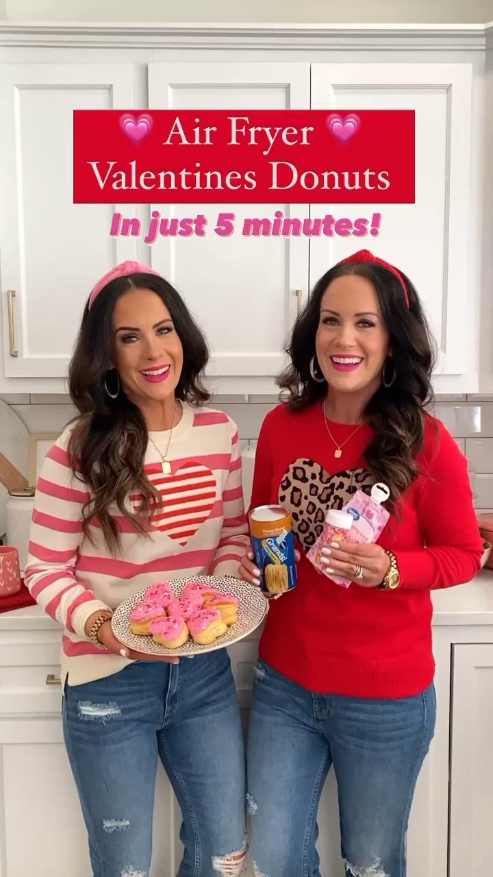 5 Minute Valentines Air Fryer Donuts! 💗 #ad Thanks to our Walmart+ Membership we saved money and time on getting everything we need for this new Valentines Donuts recipe & super cute gift basket! 😍 

Before we share our easy recipe there's some exciting news to tell you all: you can get a 30 day Walmart+ trial membership for FREE! We use our membership all the time and we know you all will love it too! It truly saves us so much time and money. Combined we have already saved more than $1,000 and 95 hours with free shipping and free delivery {see Walmart+ Terms & Conditions}! With everyday low prices, quality brands and amazing selection shopping at Walmart means we don't have to worry about going over budget when it comes to taking care of our families. 

Walmart+ Members now get a Paramount+ subscription included with their membership at no additional cost {Paramount+ Essential Plan only. Separate registration required} too! It’s such a fabulous new benefit! 

AIR FRYER VALENTINES DONUTS

💕 Ingredients & Directions 💕 

- 1 can of flakey biscuits 
- 1 tube of icing {we love pink!}
- 1 container of sprinkles {use as little or as much as you’d like!}

Cut heart shapes from each biscuit. Cook in your air fryer for 5 minutes on 350 degrees. Now apply pink icing and sprinkles. It’s that easy! Tag a friend that needs to try this recipe! 🥰

Make sure to head to our new IG stories for a closer look at our favorite Walmart grocery finds and Valentine’s Day gift ideas. Everything in today's post was delivered to my front door with just a few easy clicks thanks to the same day delivery option. Our under $20 sweaters are from Walmart too! ❤️  P.S. Leave a comment below if you need a direct link for anything. 

#walmartpartner #walmartplus #Walmart


#LTKunder50 #LTKFind #LTKhome