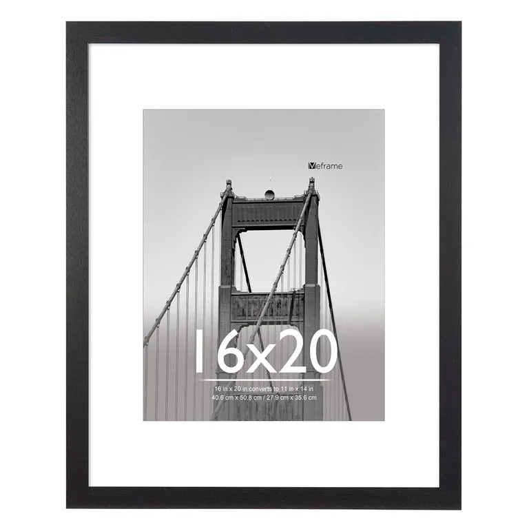 Meframe 16x20 Wooden Picture Frame, Matted to 11x14 Wall Poster Frame, Black | Walmart (US)