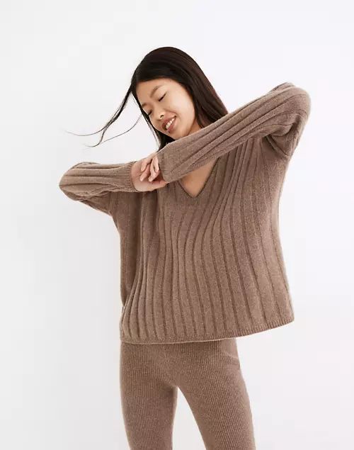 (Re)sourced Cashmere Stitched-Rib V-Neck Sweater | Madewell