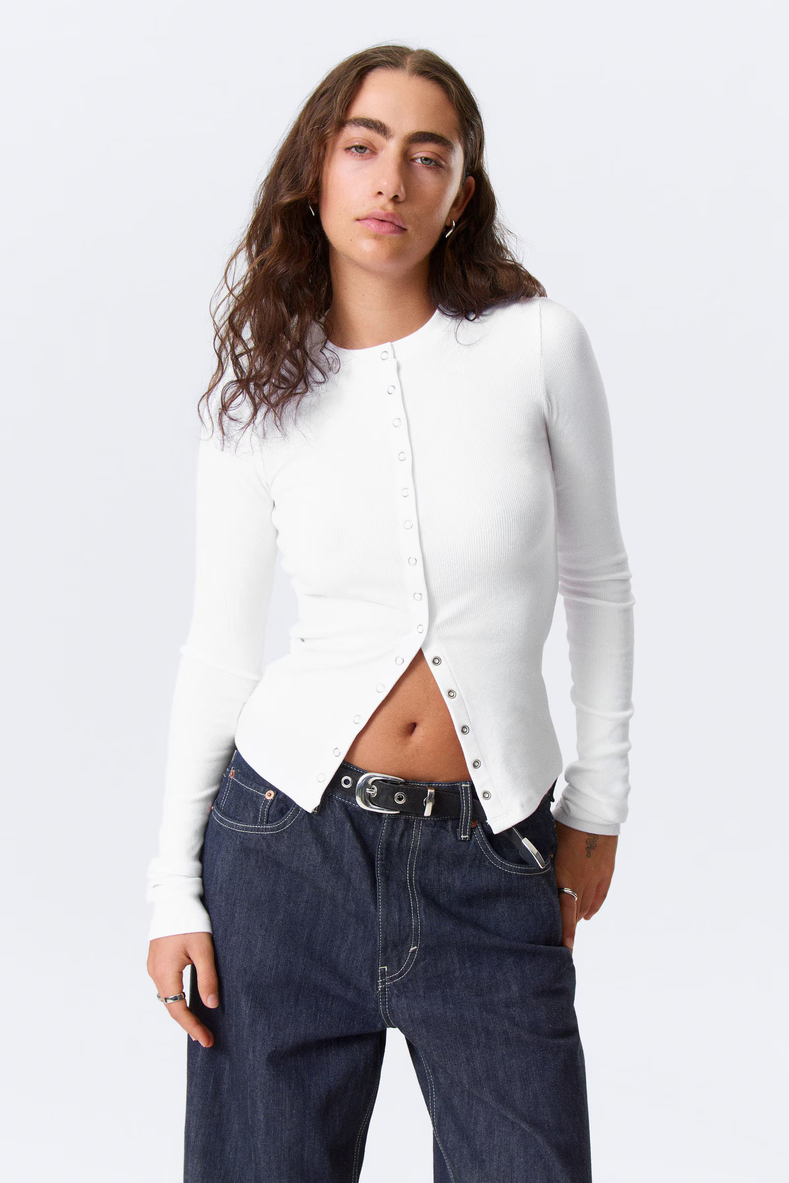 Ribbed Long-Sleeved Cardigan | Weekday