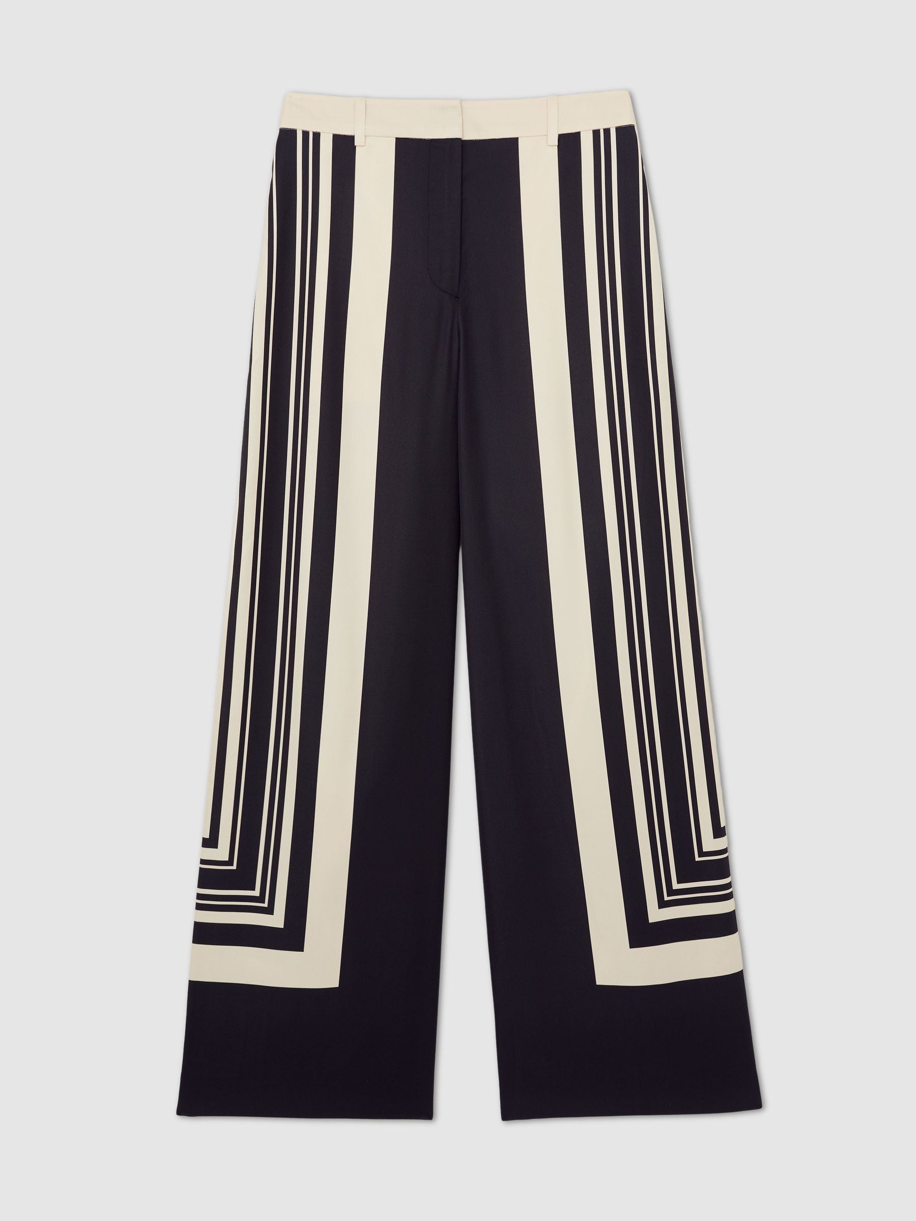 Reiss Wide-Leg Scarf-Print Trousers in Black - REISS | Reiss UK