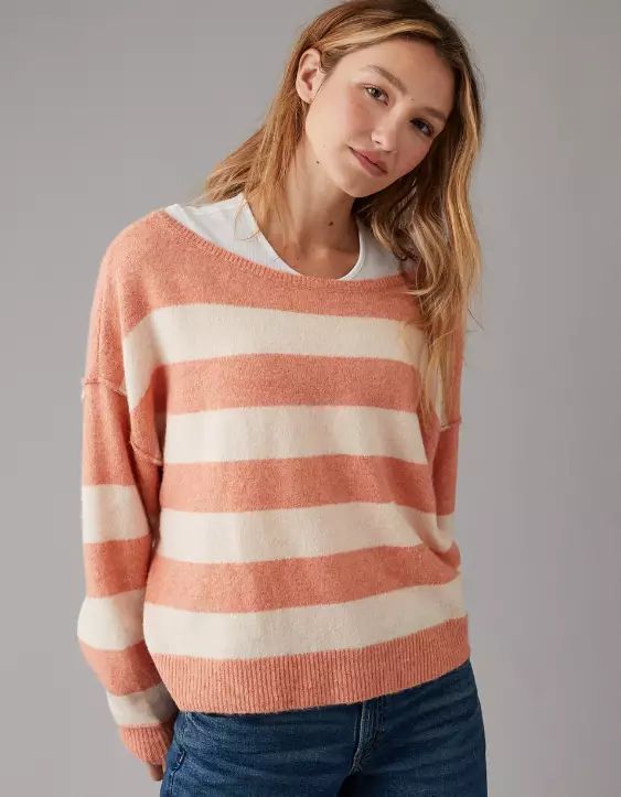 AE Whoa So Soft Striped Ballet-Neck Sweater | American Eagle Outfitters (US & CA)