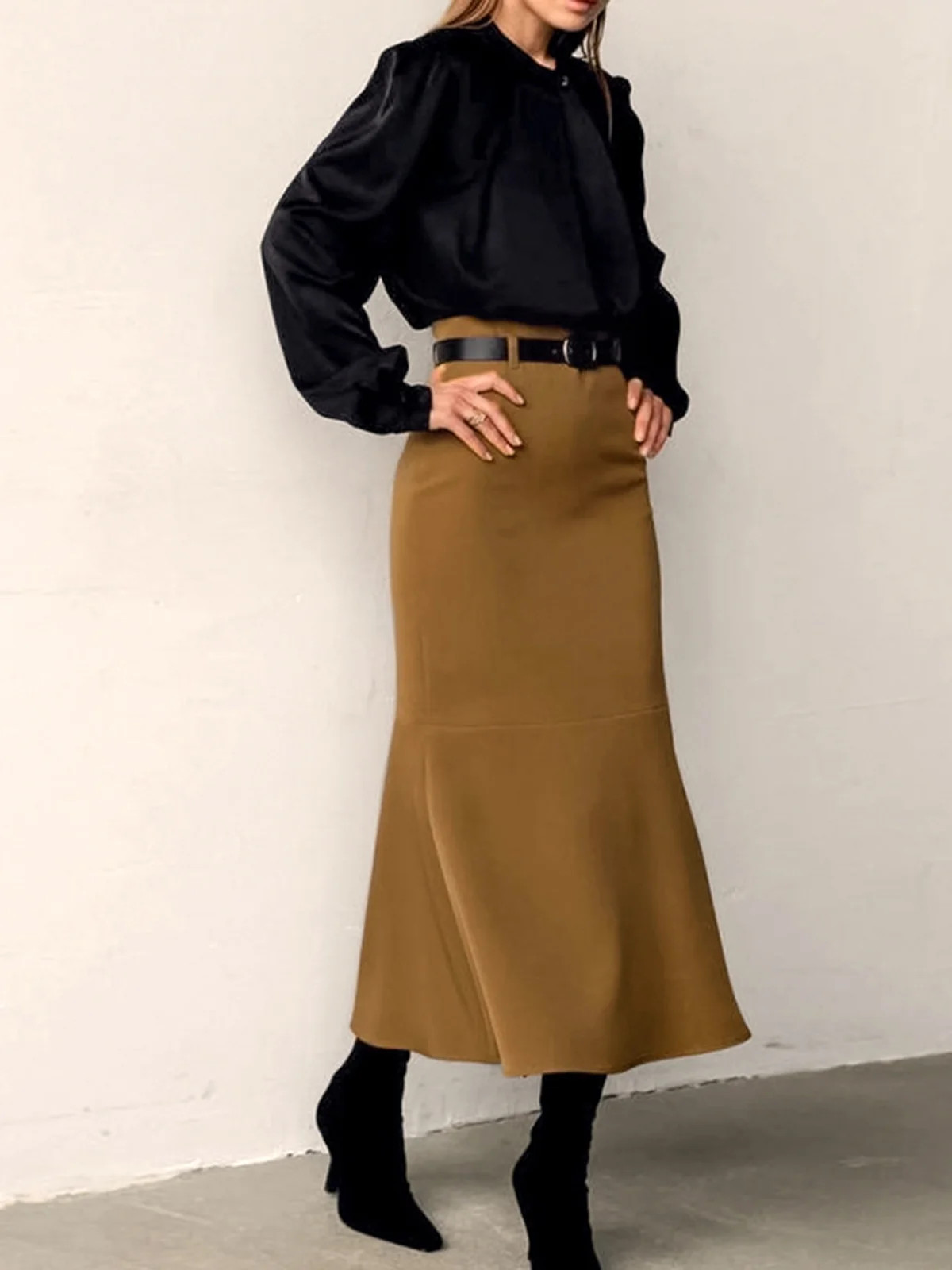 Minimalist Plain Maxi Skirt Without Belt | Commense
