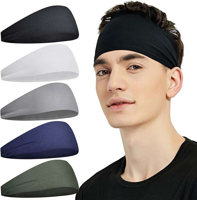 Sports Headbands for Men (5 Pack),Moisture Wicking Workout Headband, Sweatband Headbands for Runn... | Amazon (US)