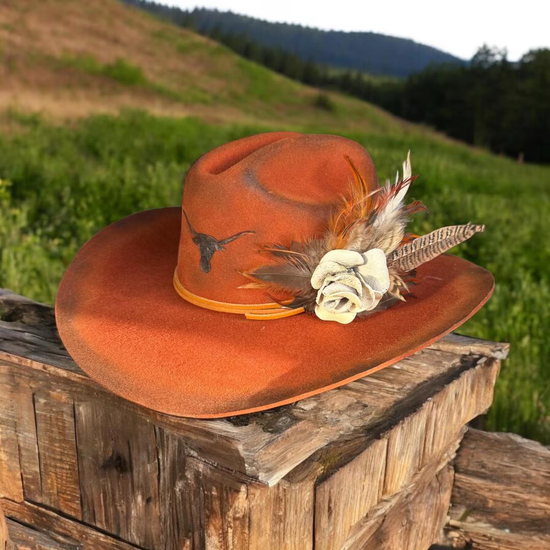 UT Longhorn Burned Cowboy Hat and Fascinator | Etsy (US)